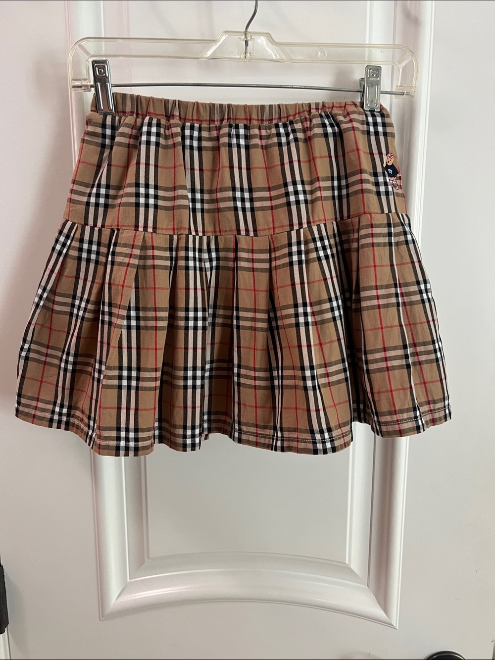 Plaid Tan Tiered Skater Skirt with Elastic Waist
